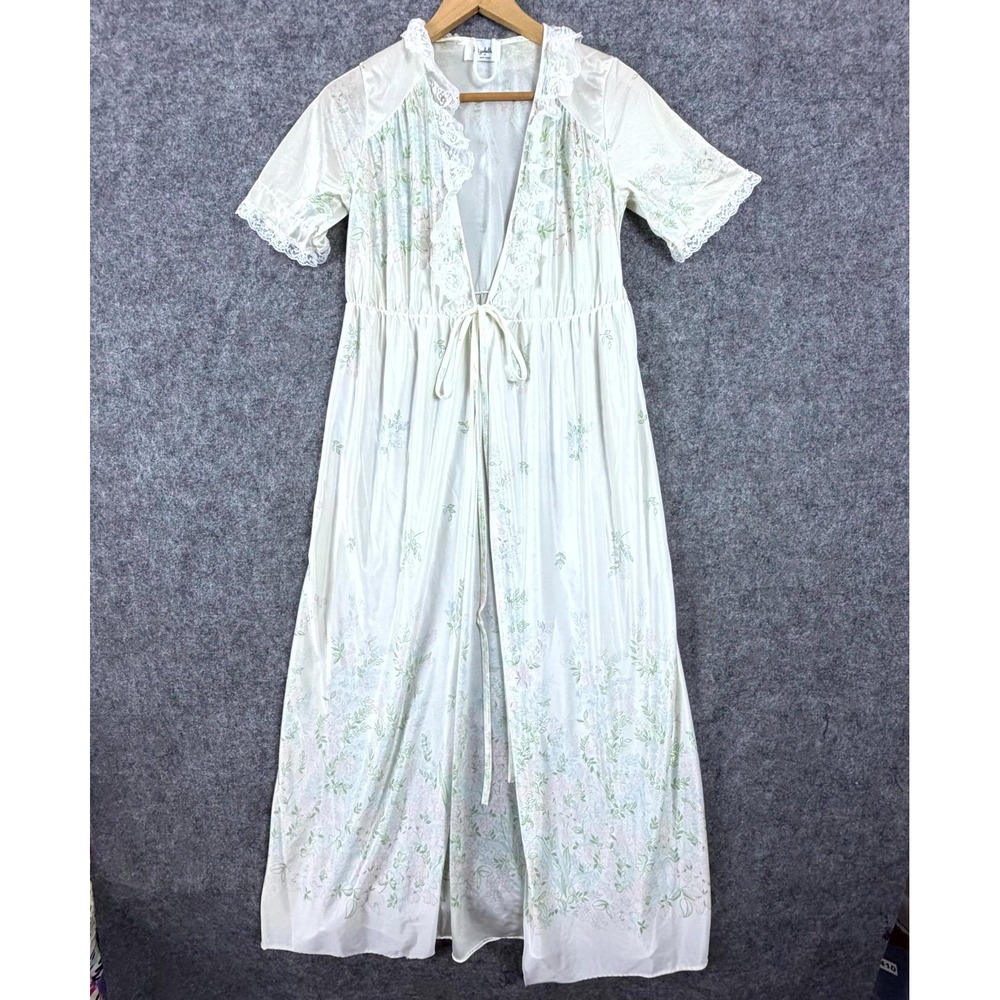 Elizabeth of New York Peignoir Robe Womens S White Floral Lace Vintage 80s Tie